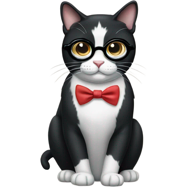 Tuxedo cat with round glasses and bow tie emoji