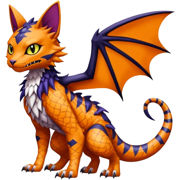 with red markings, scaley scaly batty feline-like quadrupedal digitigrade furry feral Bastet-Noibat-Gatomon-Garchomp-Digimon-Fakémon-Pokémon-creature (full body) emoji