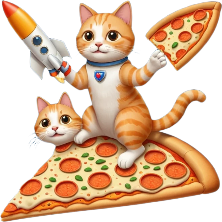 a cat riding a rocket while eating pizza emoji