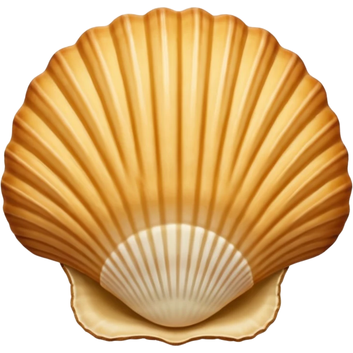A madeleine pastry. Oval seashell shape with ONLY four to five vertical lines going in the same direction. Light golden brown. Scalloped edge. Cookie. Flat. Long. Oval shape. Lets scallops. Only four or five scalloped lines. Oblong shape. More length. Less roundness. More vertical length emoji