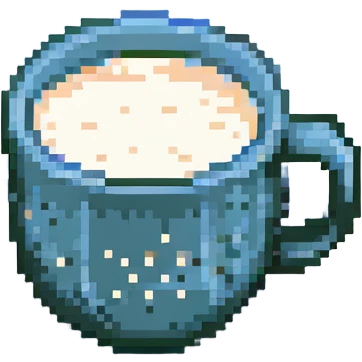 a cup of milk with gofio, pixel art style, simple background, warm colors, focus on the texture of the gofio emoji
