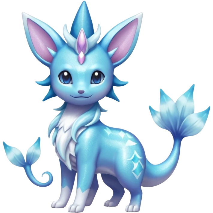 Magical pastel sparkly shiny glittery Suicune-Vaporeon-Primarina-Amaura-Pokémon-Fakémon-fusion, full body emoji