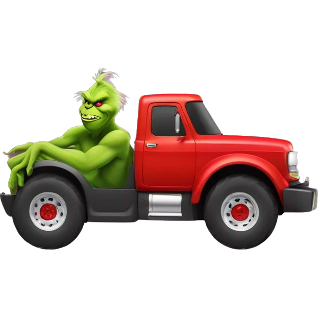 The grinch driving a red monster truck  emoji