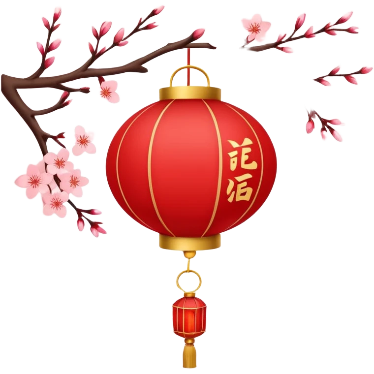 kawaii cute chinese red lantern with flowers emoji