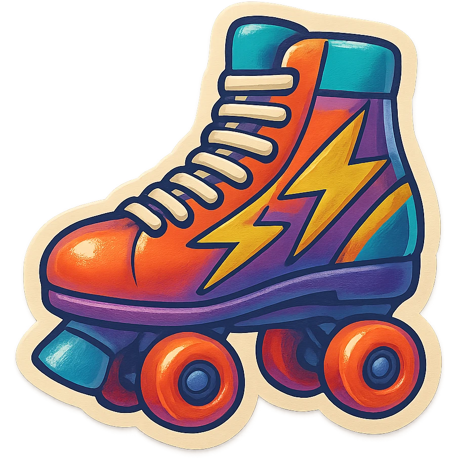 a roller skate with lightning bolts, retro sticker style emoji