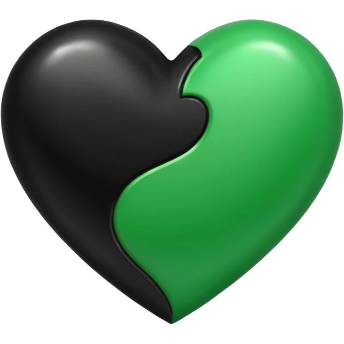 A green heart and black heart mixed together so black on one side and green on the other side emoji