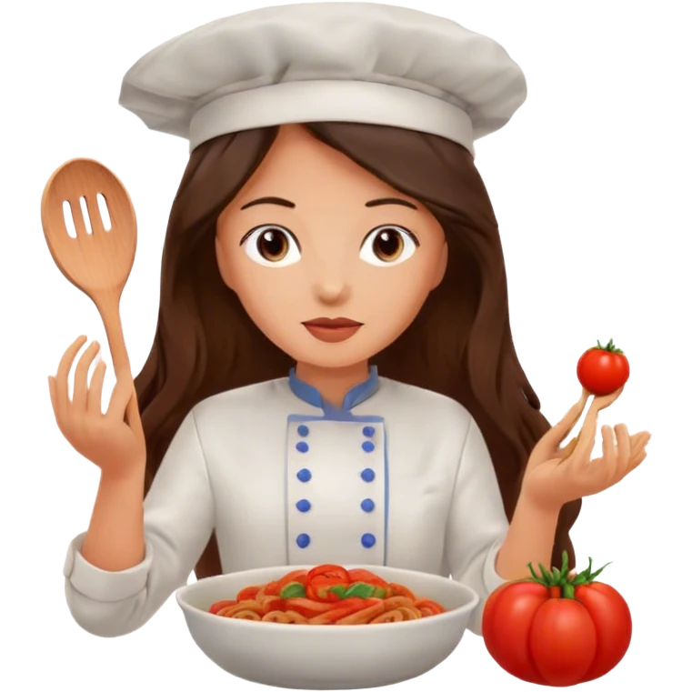 Long hair brunette chef making tomato pasta dish emoji
