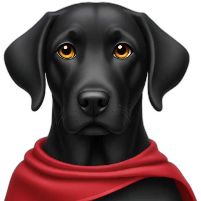 Un labrador noir qui vole avec une cape rouge emoji
