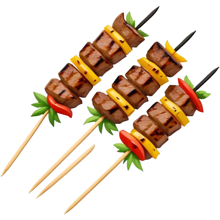 Inner Mongolia lamb skewers with cumin, simplified emoji style with bold outlines and bright colors, cartoon style grilled meat on sticks emoji