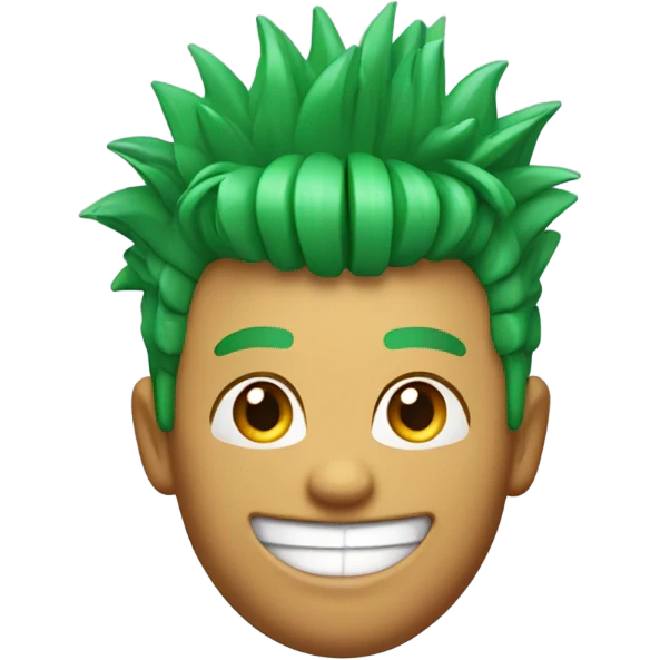 Green smiling 3d emoji with Mohawk and teeth emoji