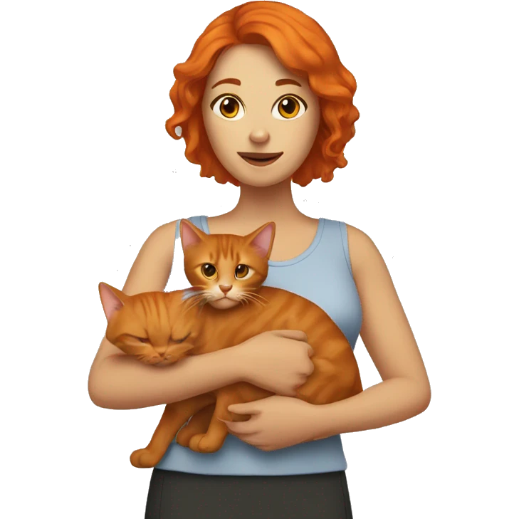 Red haired woman holding brown and orange cat emoji