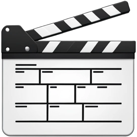 movie clapperboard with geometric outline, precise thin black lines and only one diagonal line crossing through, clean minimalist design emoji