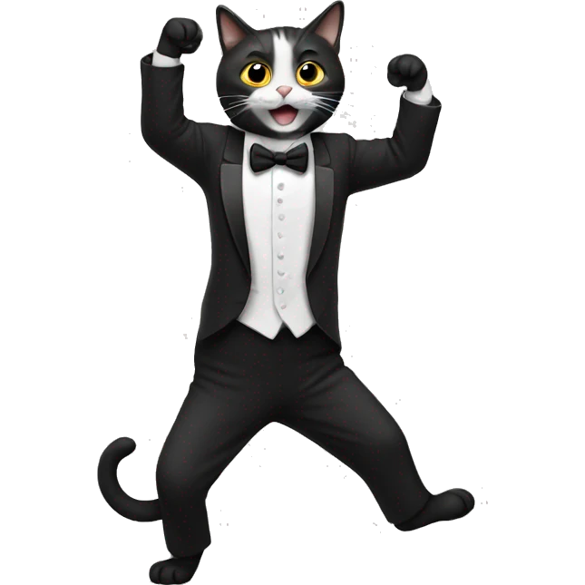 Cat dancing to the right in a tuxedo emoji