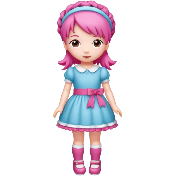 Isolated detaile illustration incredibly raspberry torte doll figurine full body with pink hair and a raspberry hairband emoji
