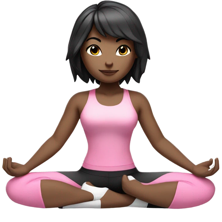 Yoga catgirl with coffee black hair and white skin full body pink sport  emoji