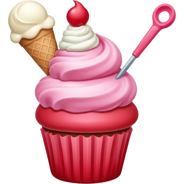 Pink & red pieces ice cream scoop shaped frosted cupcake   emoji