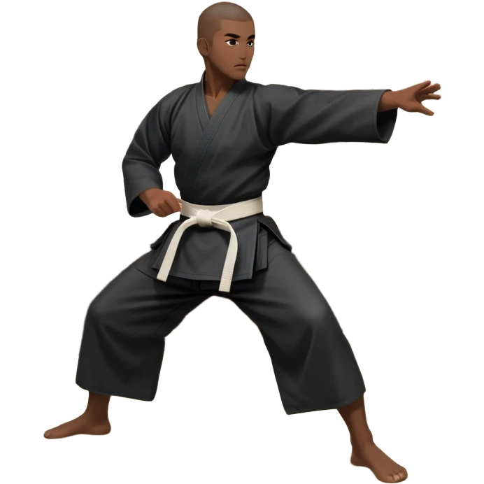 An icon depicting an aikido fighter in a black gi, executing a graceful throw in a martial arts dojo. The background features traditional wooden floors, tatami mats, and a serene atmosphere with soft lighting. The focus is on the fighter's precise technique and fluid movement. Transparent background emoji