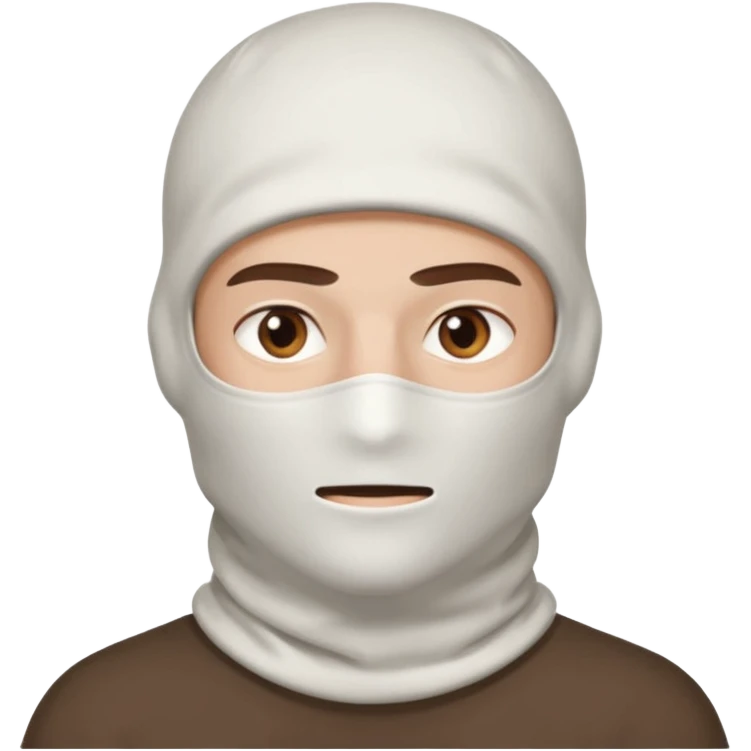 head of a guy with brown eyes wearing a white balaclava without a mouth, with a neutral expression emoji