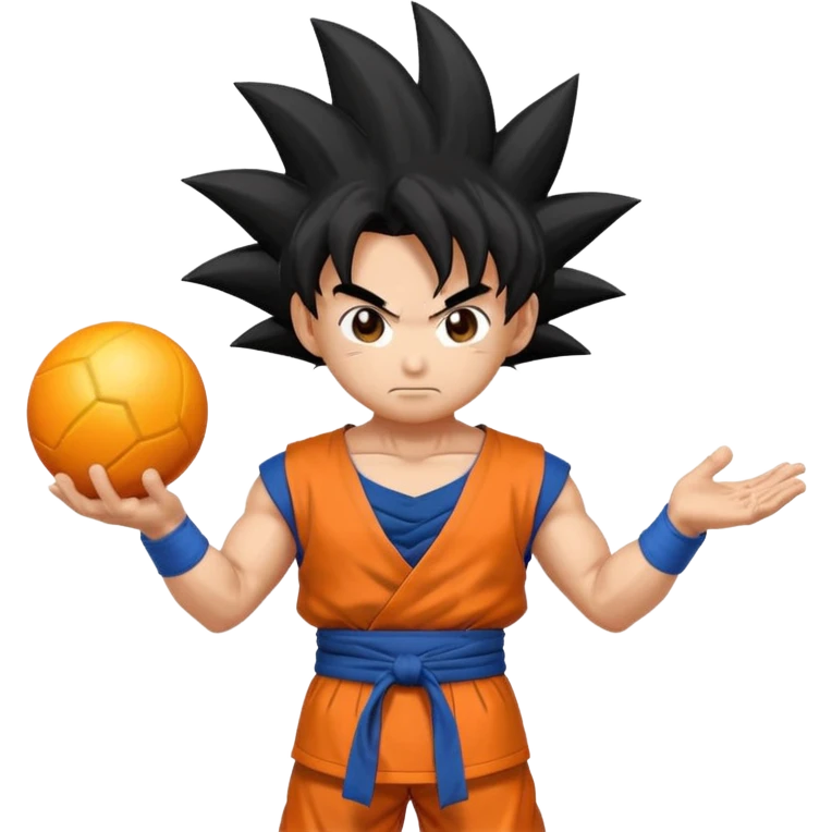 Son Goku emoji, holding a power ball, spiky hair, orange and blue outfit emoji