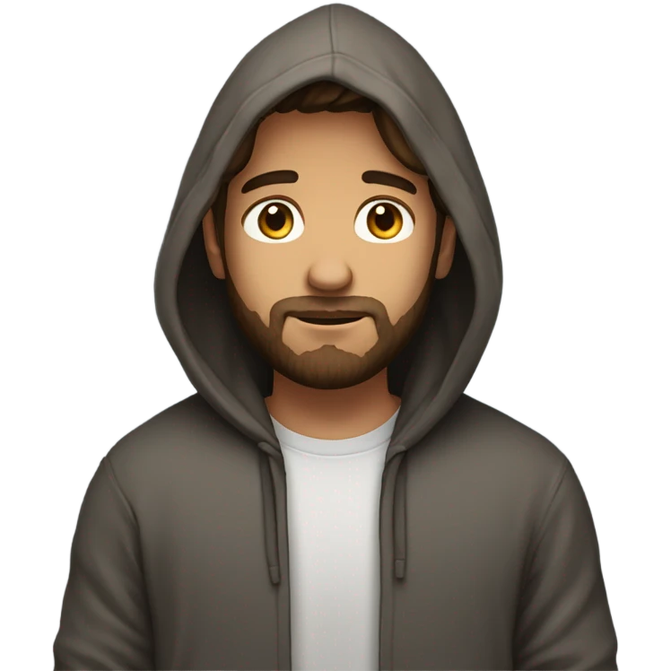 Handsome man with brown hairs and 3 days beard wearing a hoodie as he is praying emoji