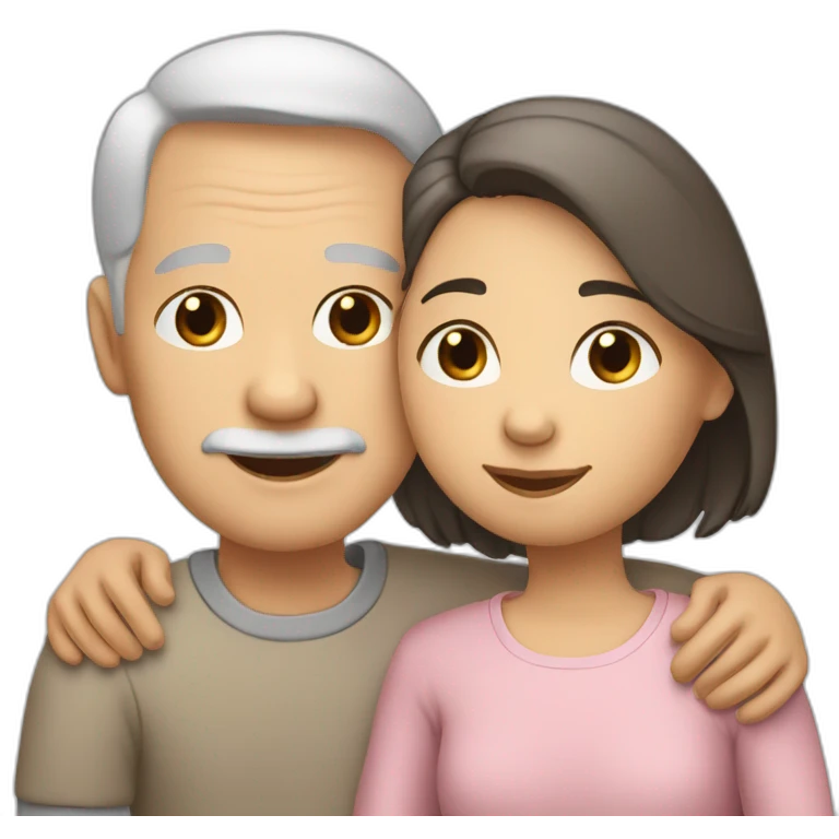 A girl hugs her two elderly parents (light skin color, dark hair) emoji