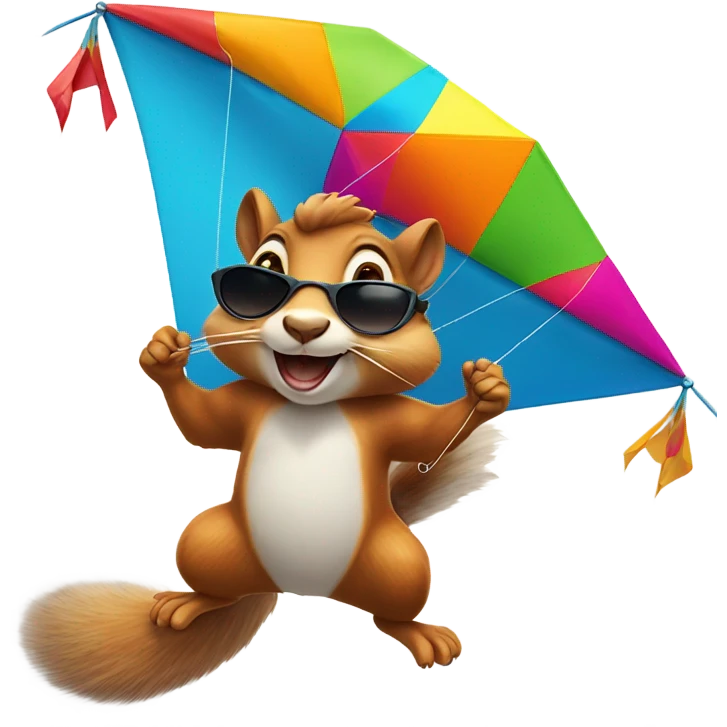 A squirrel flying a kite with sunglasses on emoji
