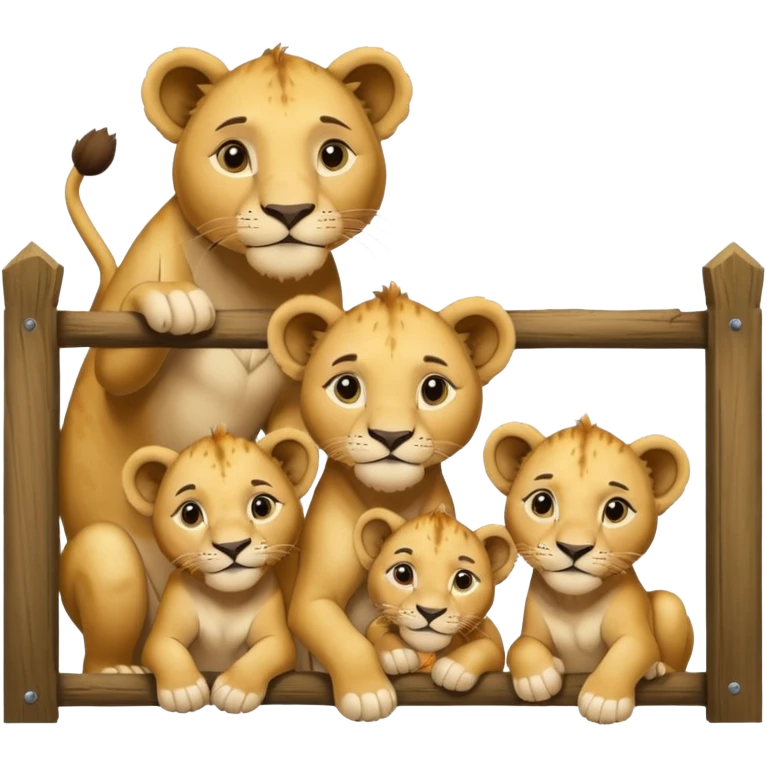 Un letrero del zoológico que dice “LION CUBS — BORN LAST WEEK” y delante una leona con sus cachorros recién nacidos, con la gente mirando emocionada desde la reja.






 emoji