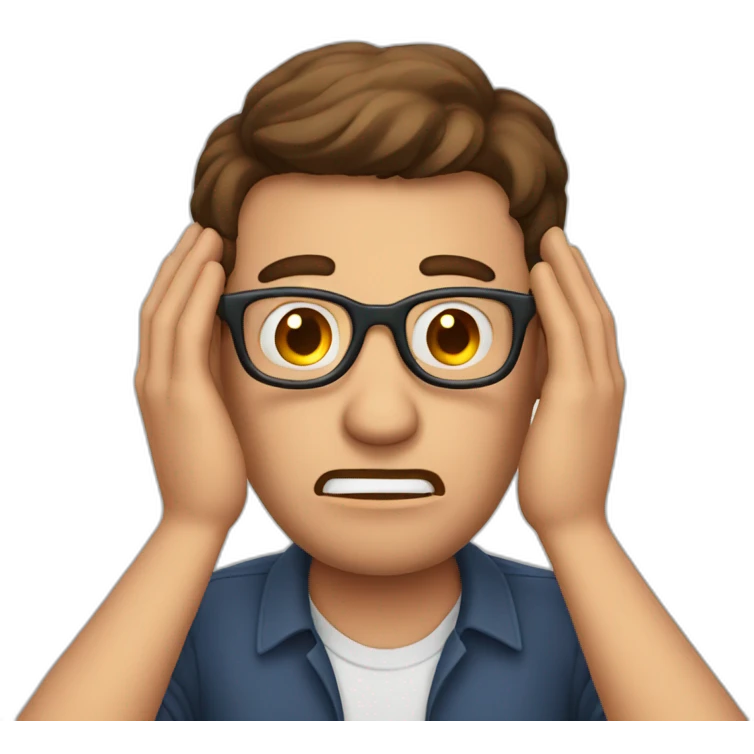 man with brown hair and glasses visibly scared hands over face emoji