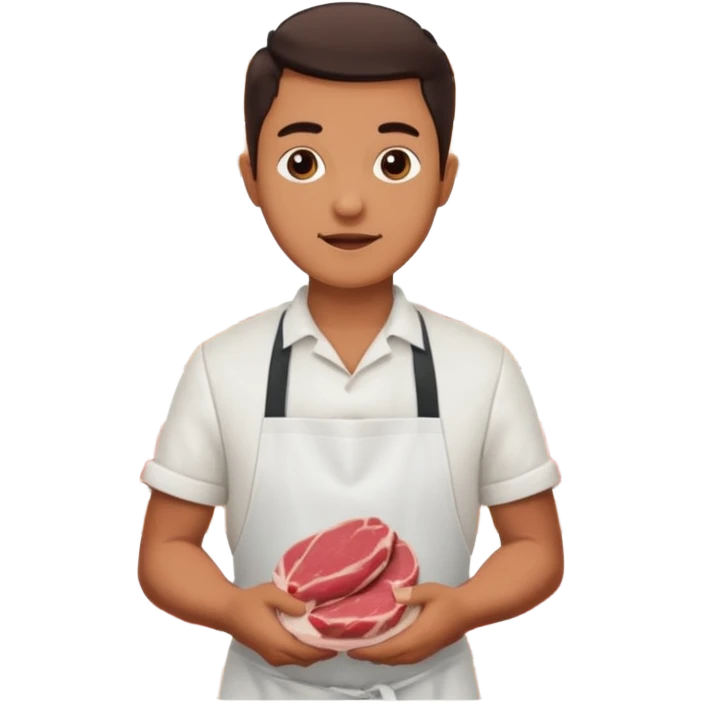 Una carnicería chapala con carnes y un señor promocionando emoji