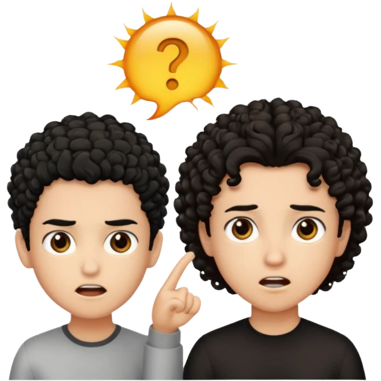Un garçon cheveux boucle et yeux marron clair et une fille cheveux noir côte à côte se disputant emoji