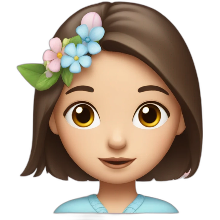 a little brunette girl with blue eyes with bunny ears and flowers emoji
