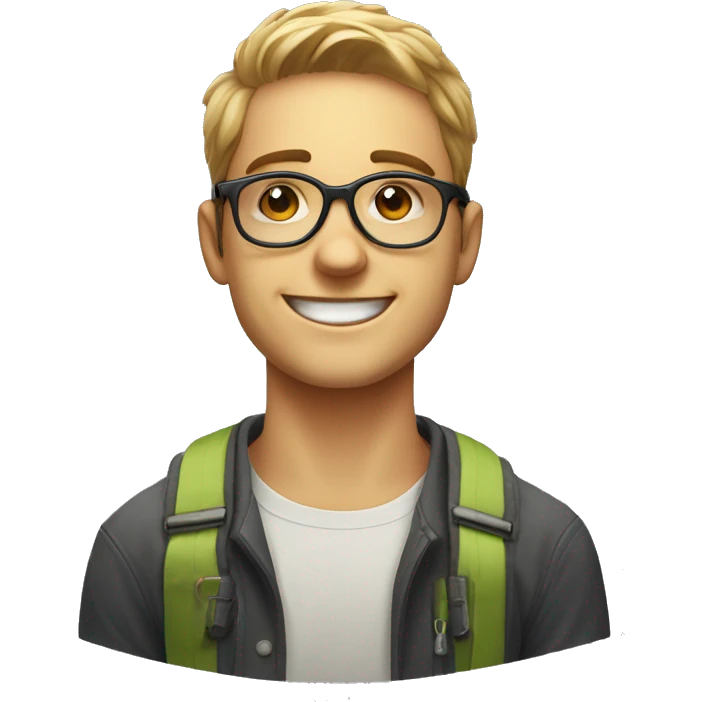younman of about 20 years old, trader with circular glasses, smiling and strai emoji