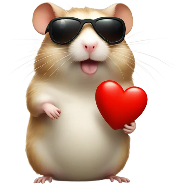 hamster with red heart sunglasses and poop emoji emoji