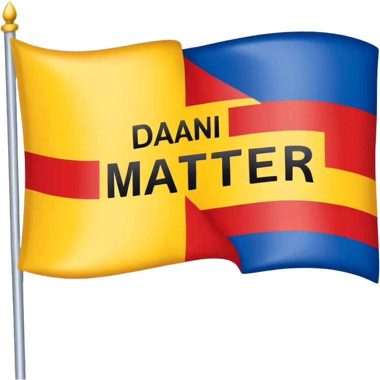 Flag with 3 equal stripes being yellow, red and blue and Dani Lives Matter being written in the middle emoji