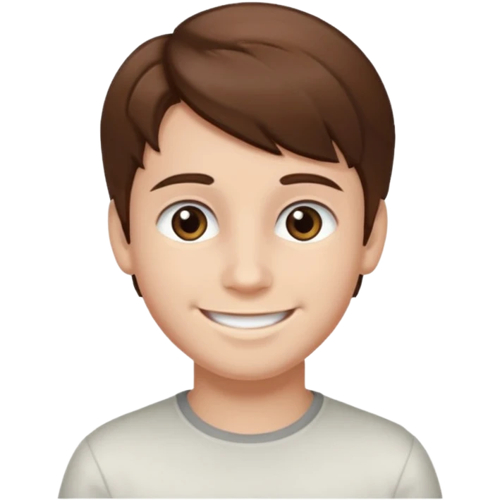 a smiling boy with brown hair and white skin with dark eyes  emoji