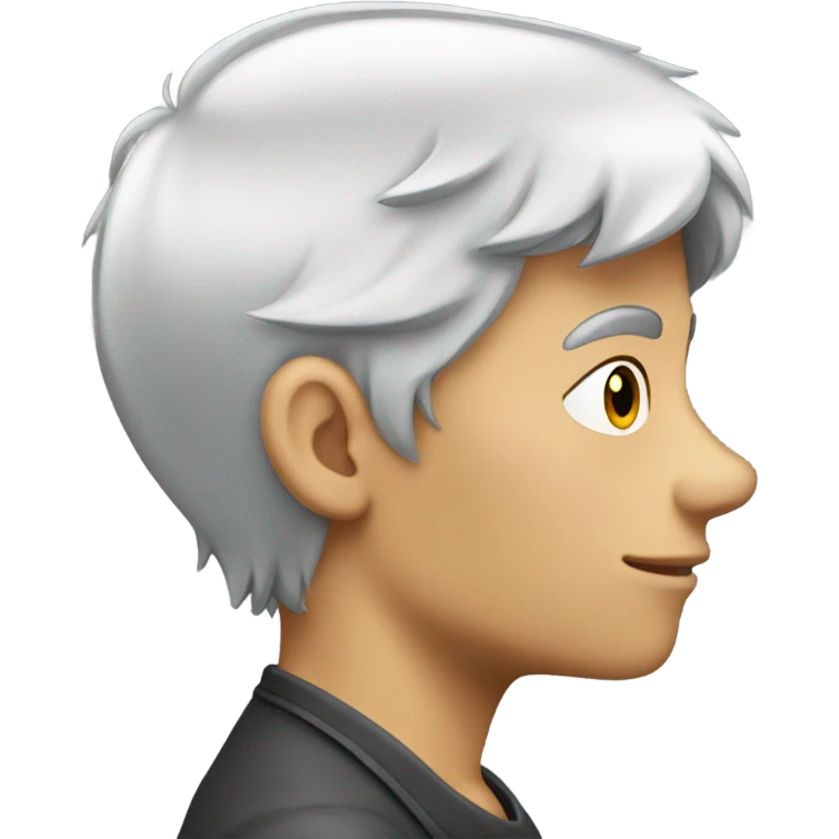 Side profile boy with silver hair speaking emoji