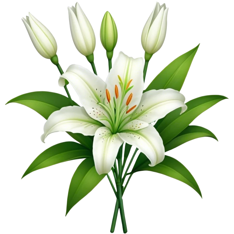 bouquet White Lily, luxuriant, stem, leaf, bud emoji