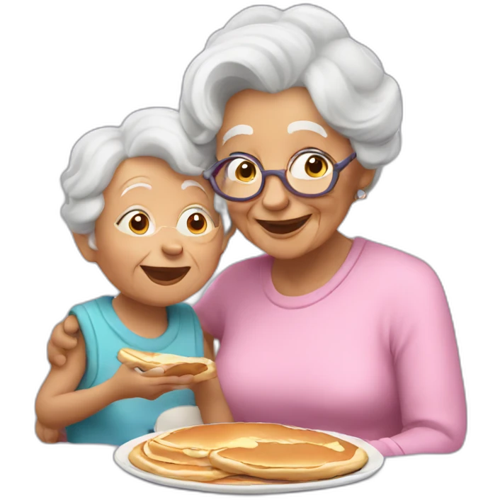 Granny eating pancakes with grandson emoji