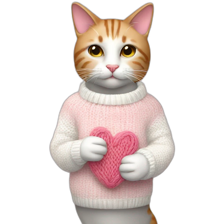 Kissing pink cat wearing white knitted sweater emoji