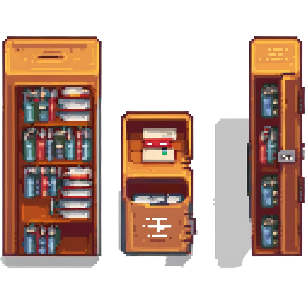 pixel art of an open locker with books inside emoji