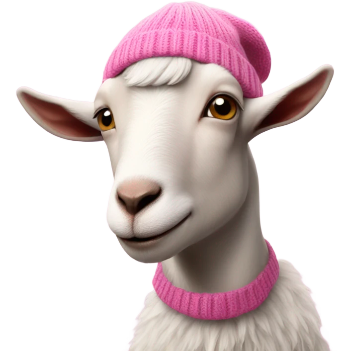 A goat in a pink knitted hat emoji