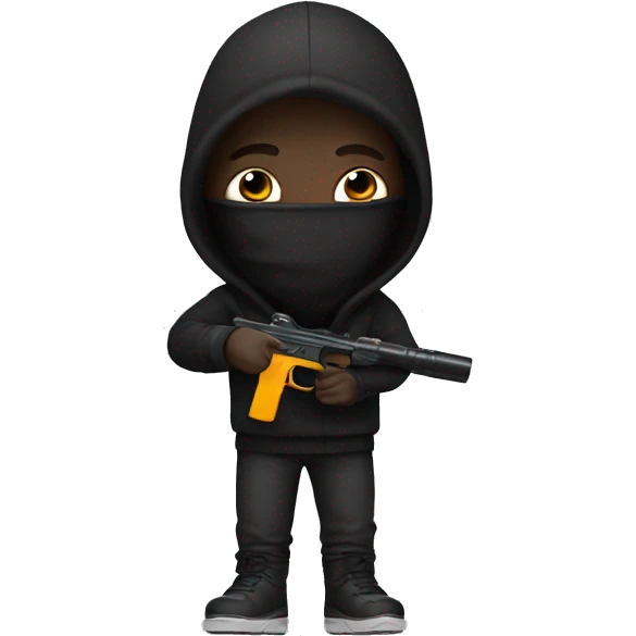 Man with black hoodie and ski mask holding a black water gun emoji