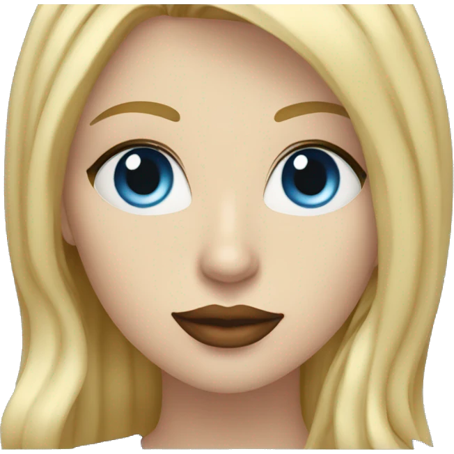blonde pale white woman with blue with eyes working on laptop with #E397A0 color lips emoji