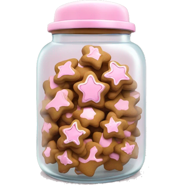Realistic glass cookie jar with light pink lid full of gingerbread cookies isolated.  emoji