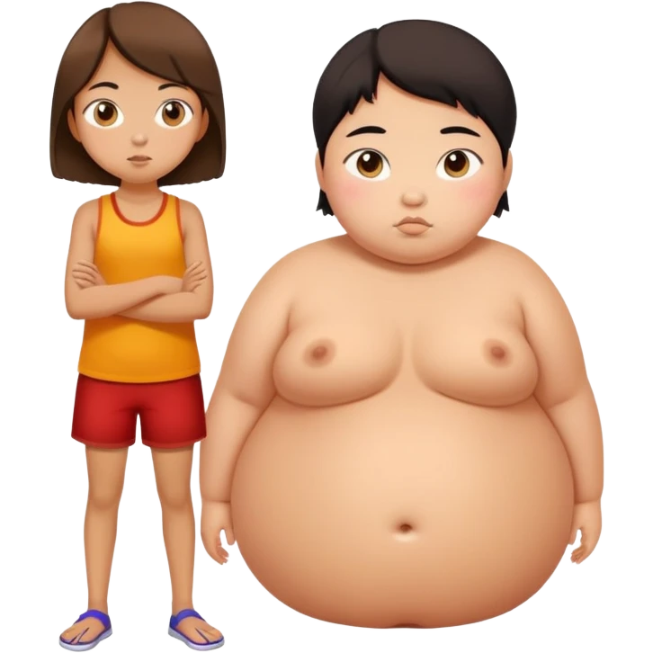 beautiful skinny tan girl next to extremely fat asian kid emoji