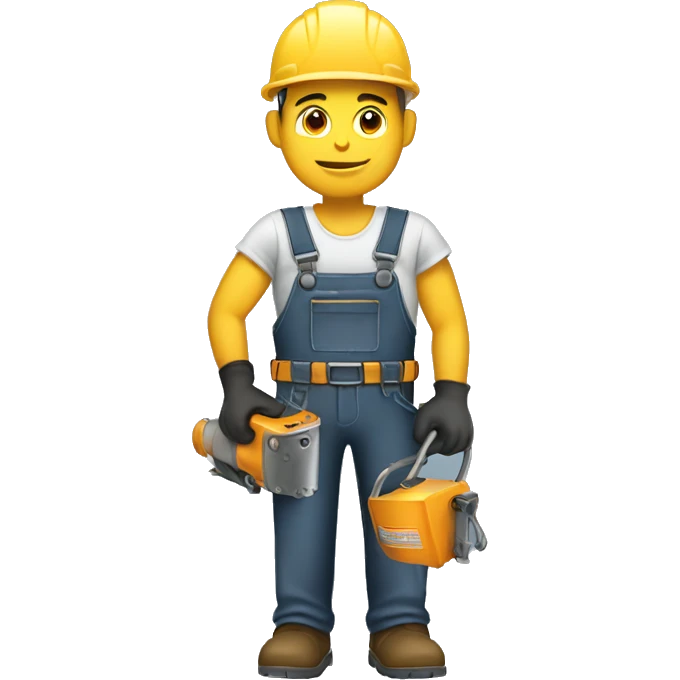 male construction worker holding welders emoji