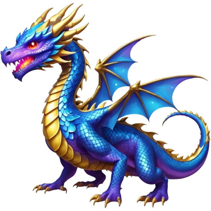 Amazing cool dragon with golden purpleish blue aura firing a energy blast which looks cool and dangerous at the sametime emoji