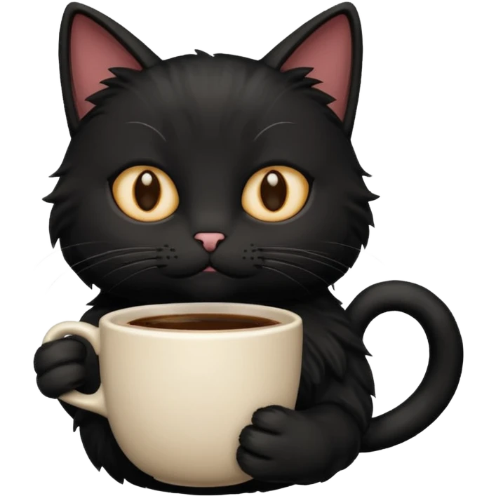 black cat holding a hot cup of coffee emoji