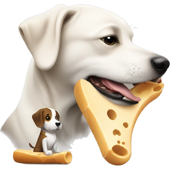 A dog eating a bone while a kid is watching emoji