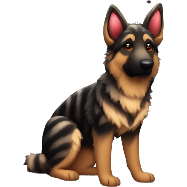 Bokeh Midnight constellation night stars Brindled striped brindle black German shepherd fox carrying glowing red lantern, fairy lights, rose flower crown, bokeh lights, out of focus blur emoji